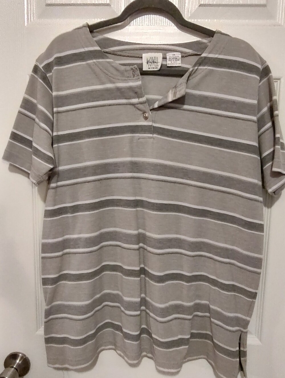 Casual Gray Striped Henley Shirt